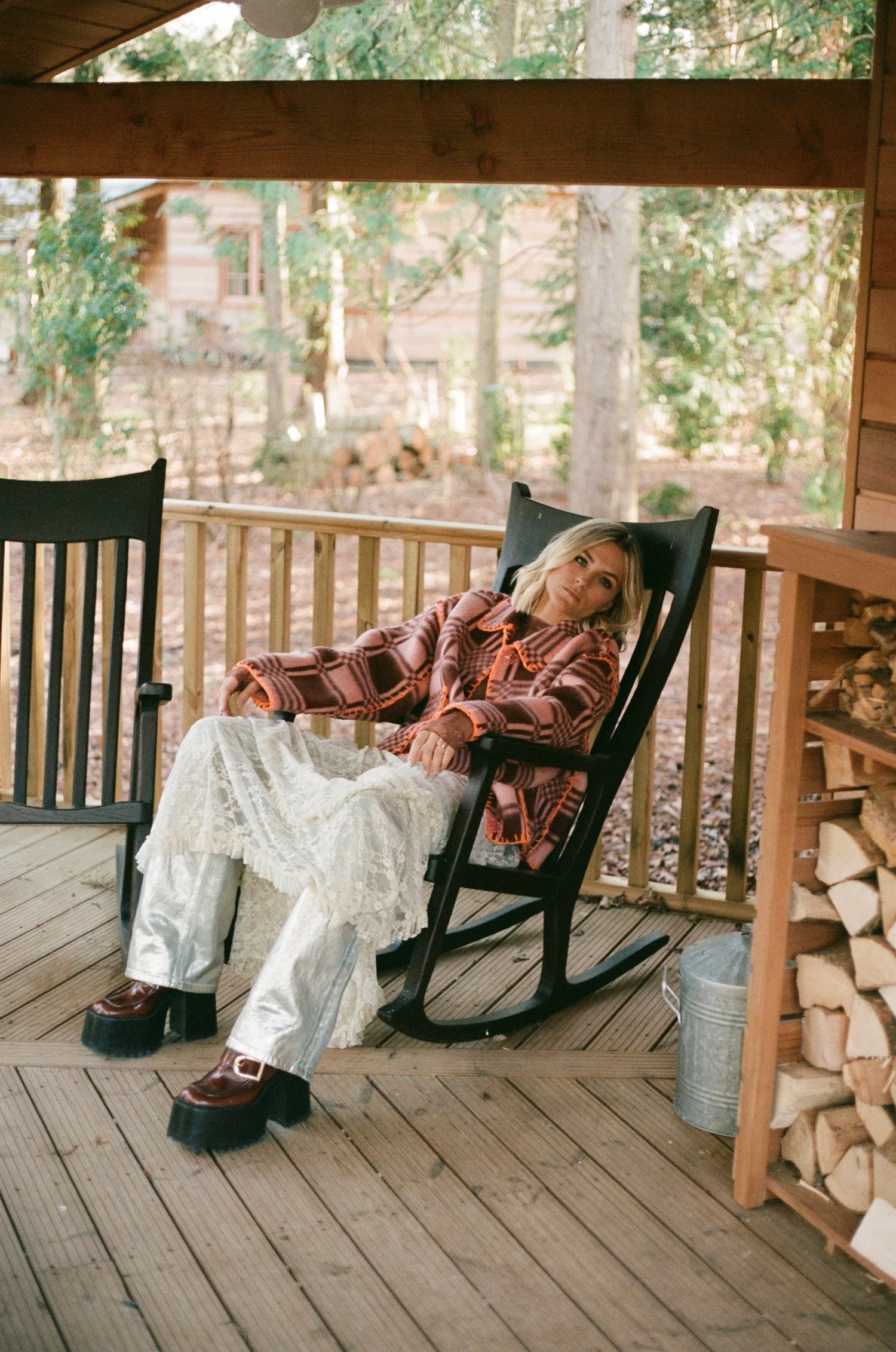 Checkered Rosewood Blanket Coat