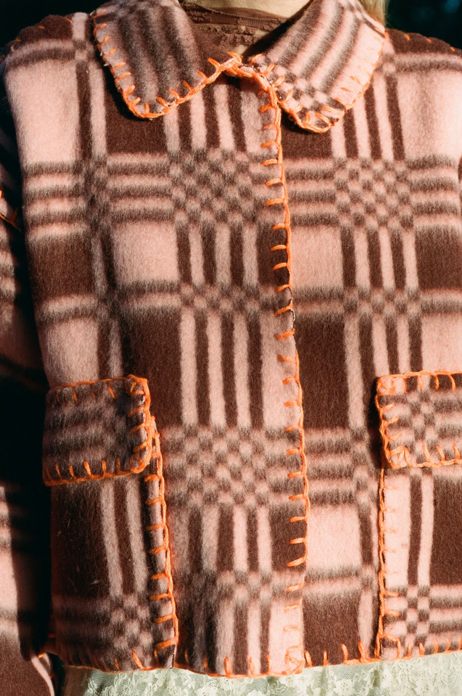 Checkered Rosewood Blanket Coat