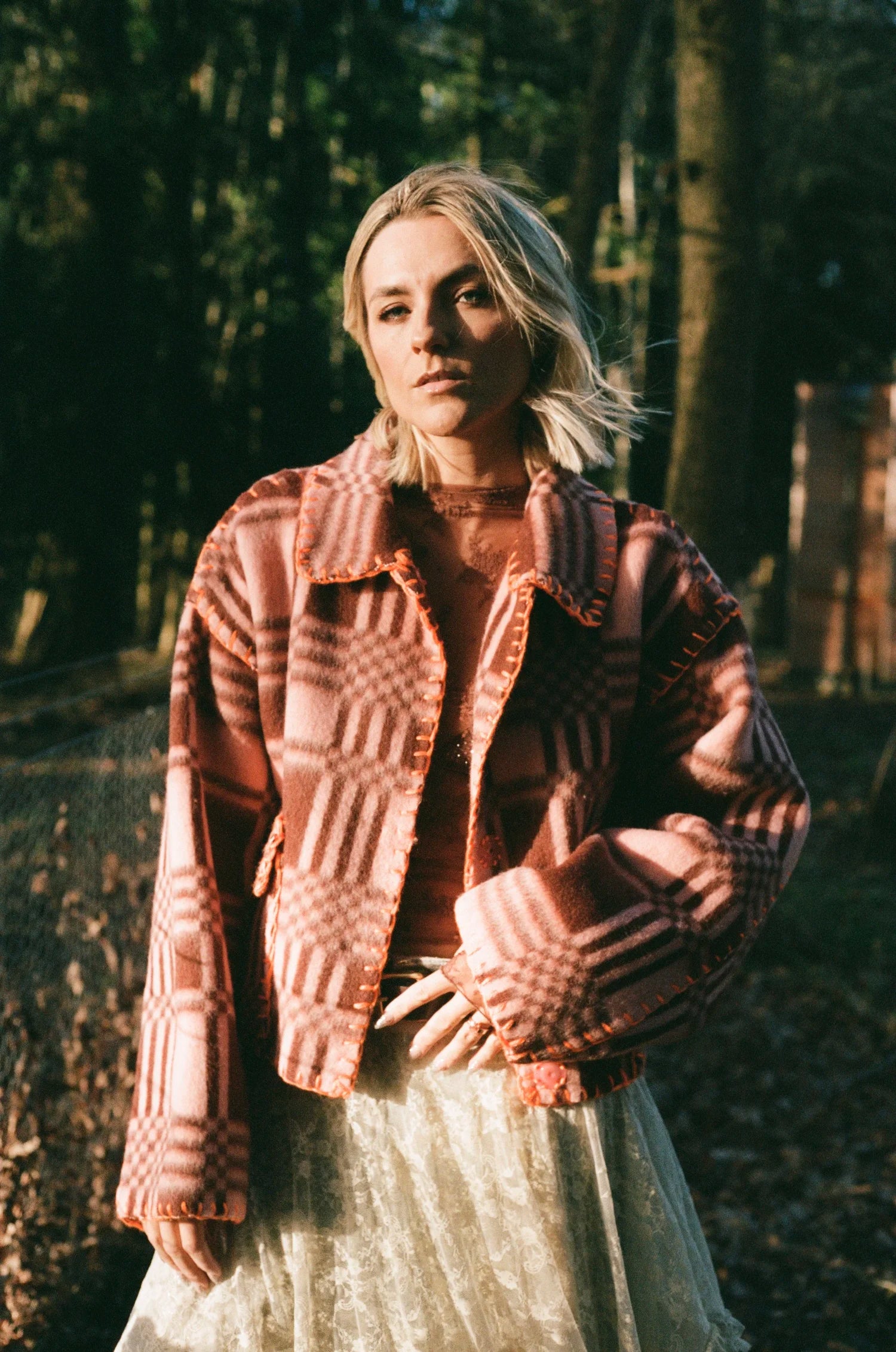Checkered Rosewood Blanket Coat