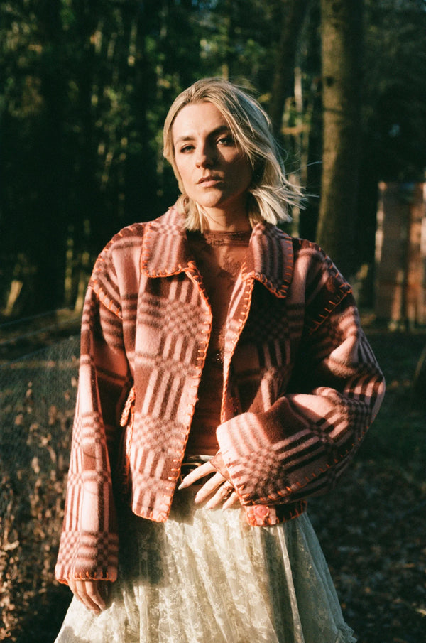 Checkered Rosewood Blanket Coat