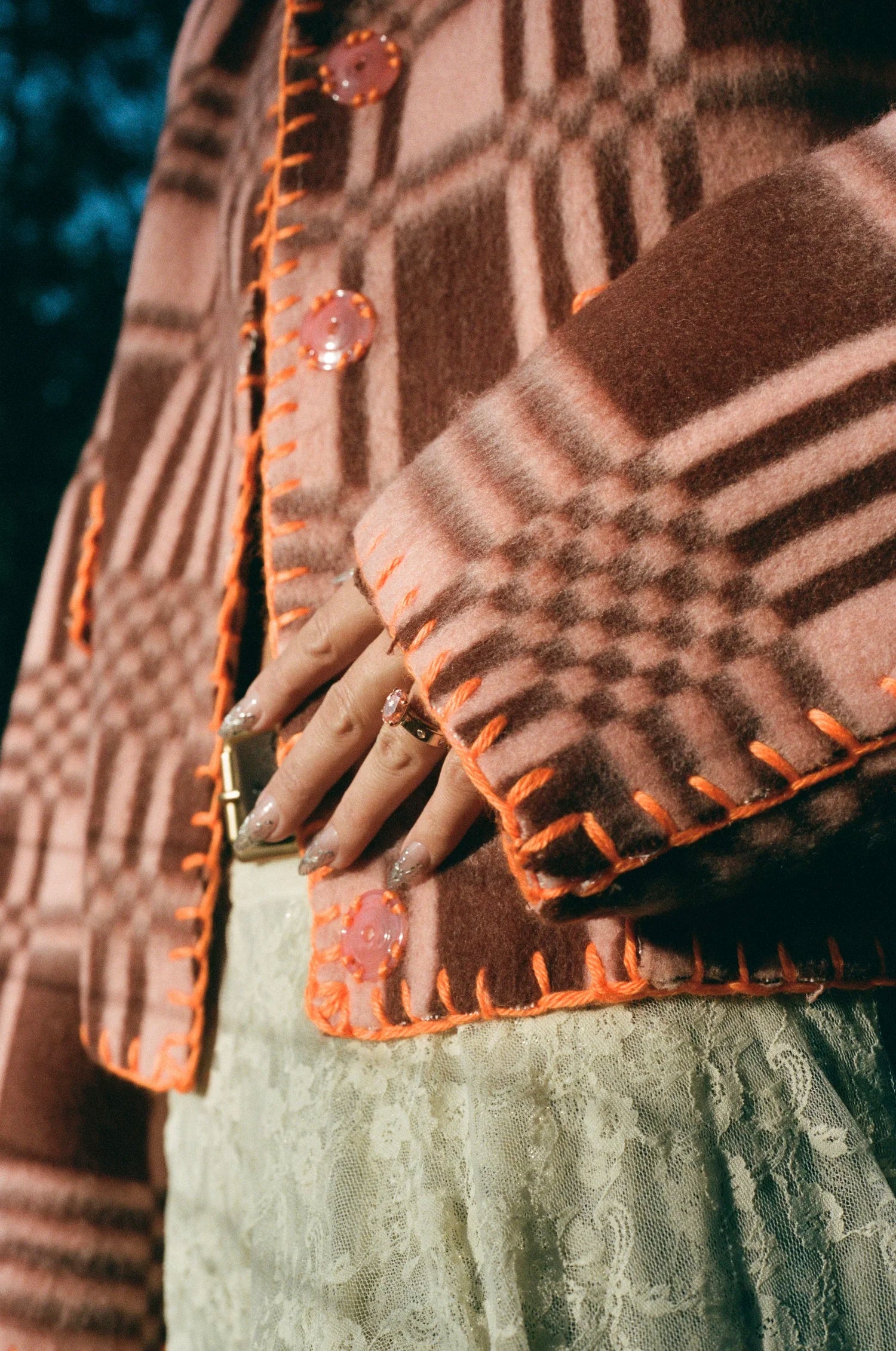 Checkered Rosewood Blanket Coat