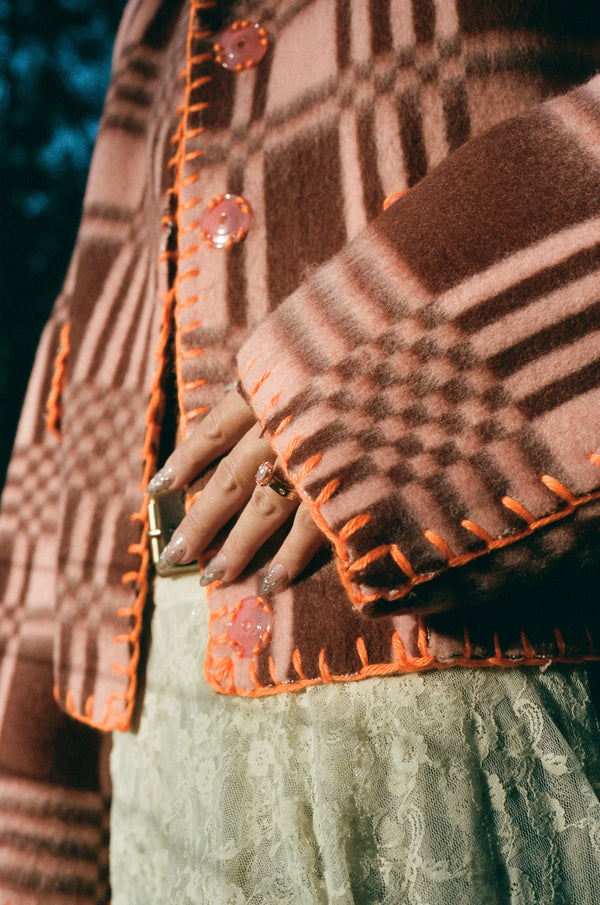Checkered Rosewood Blanket Coat