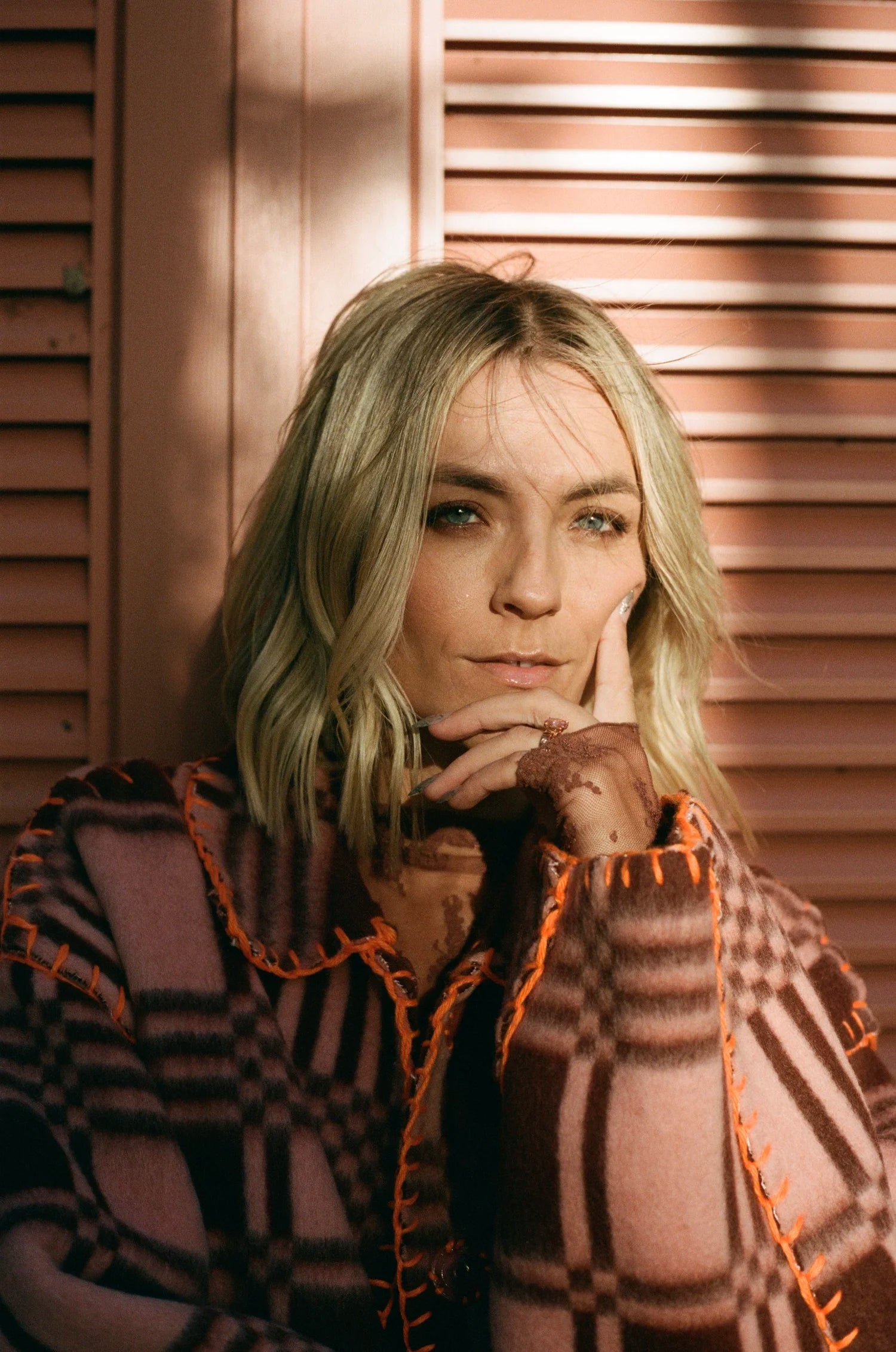 Checkered Rosewood Blanket Coat