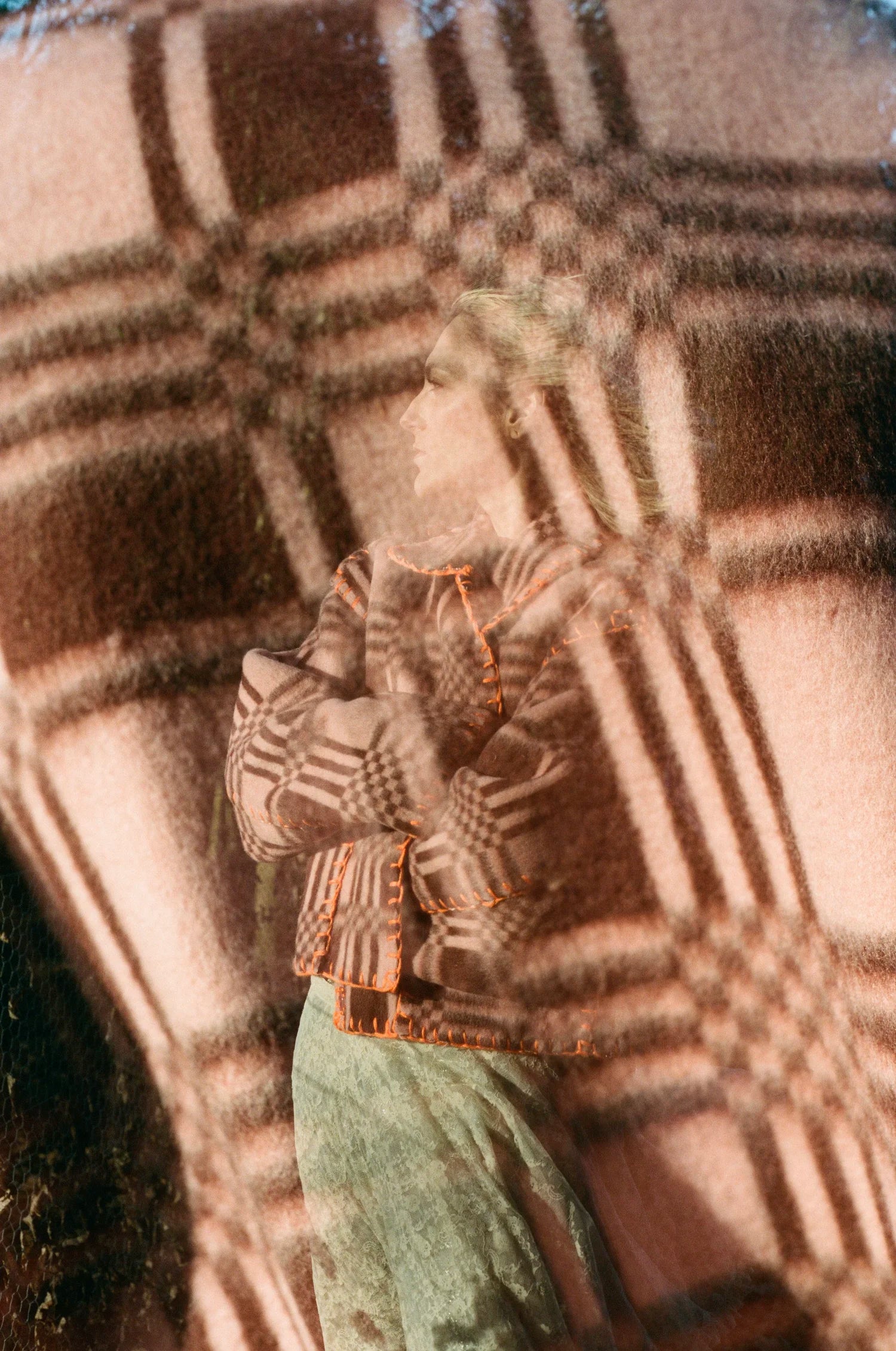 Checkered Rosewood Blanket Coat