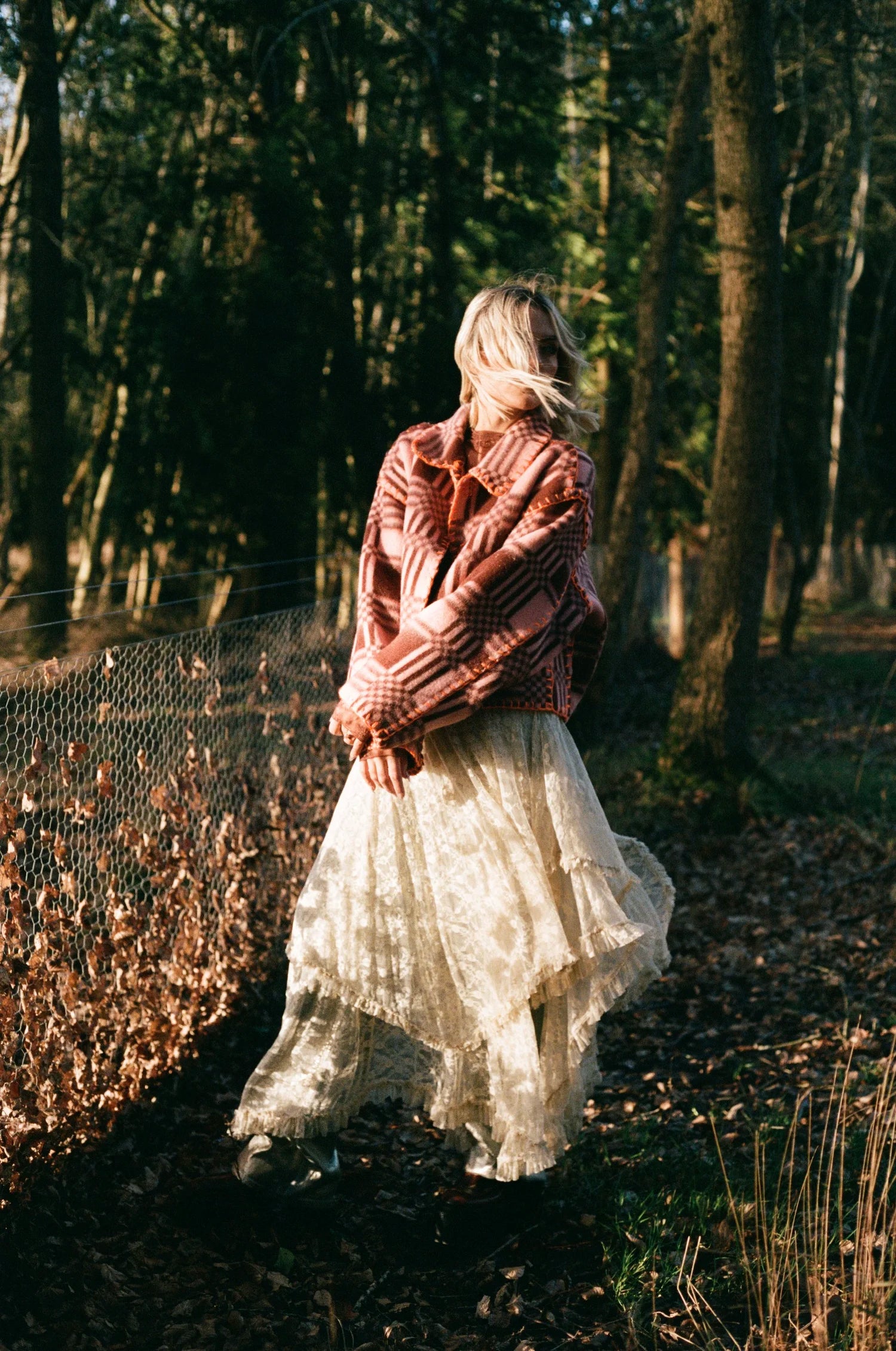 Checkered Rosewood Blanket Coat