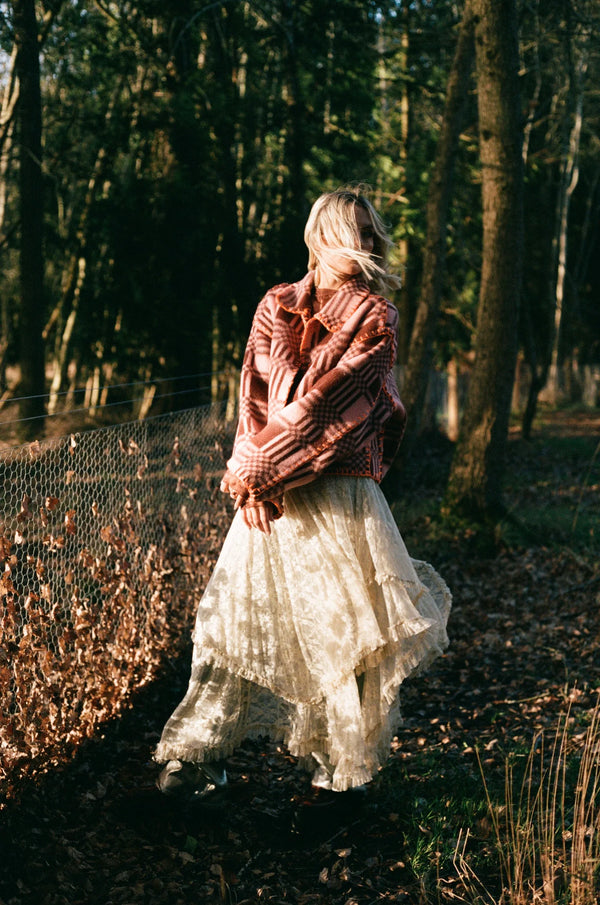 Checkered Rosewood Blanket Coat